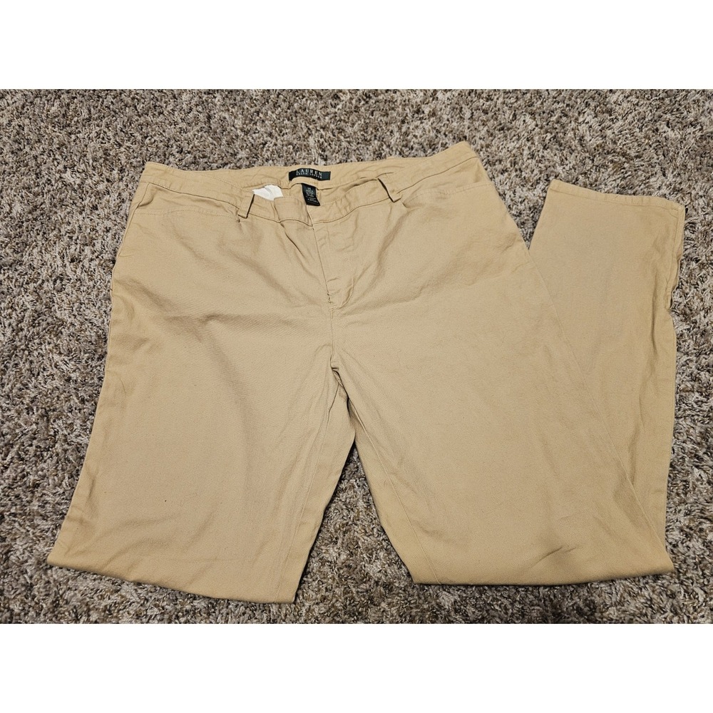 Polo Ralph Lauren Womens Sz 14 Pants Khakis Straight Leg Tan Unique Zip Detail - Picture 5 of 11